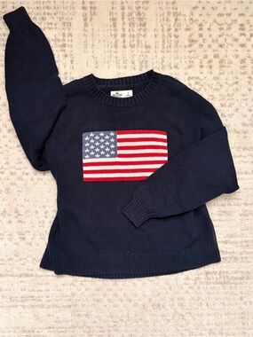 Hollister Navy Crewneck Sweater with American Flag
